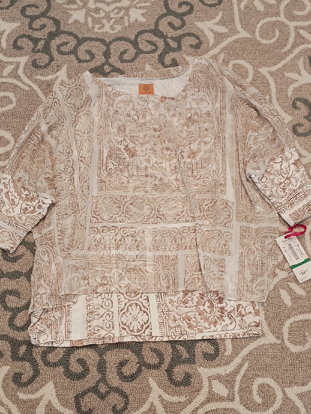 Ruby Rd. Cream and Tan Tunic